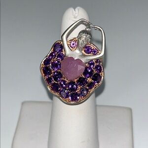 Genuine Amethyst Matte Sterling Rose Gold Accent Ballet Dancer Designer Ring